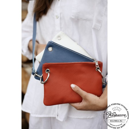 Женская кожаная сумка "Трио" (синий/белый/красный)